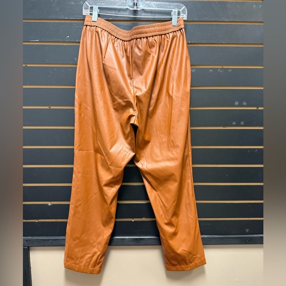 Nine West Faux Brown Leather Drawstring Jogger Pants Women's EUC Size M - Picture 3 of 3